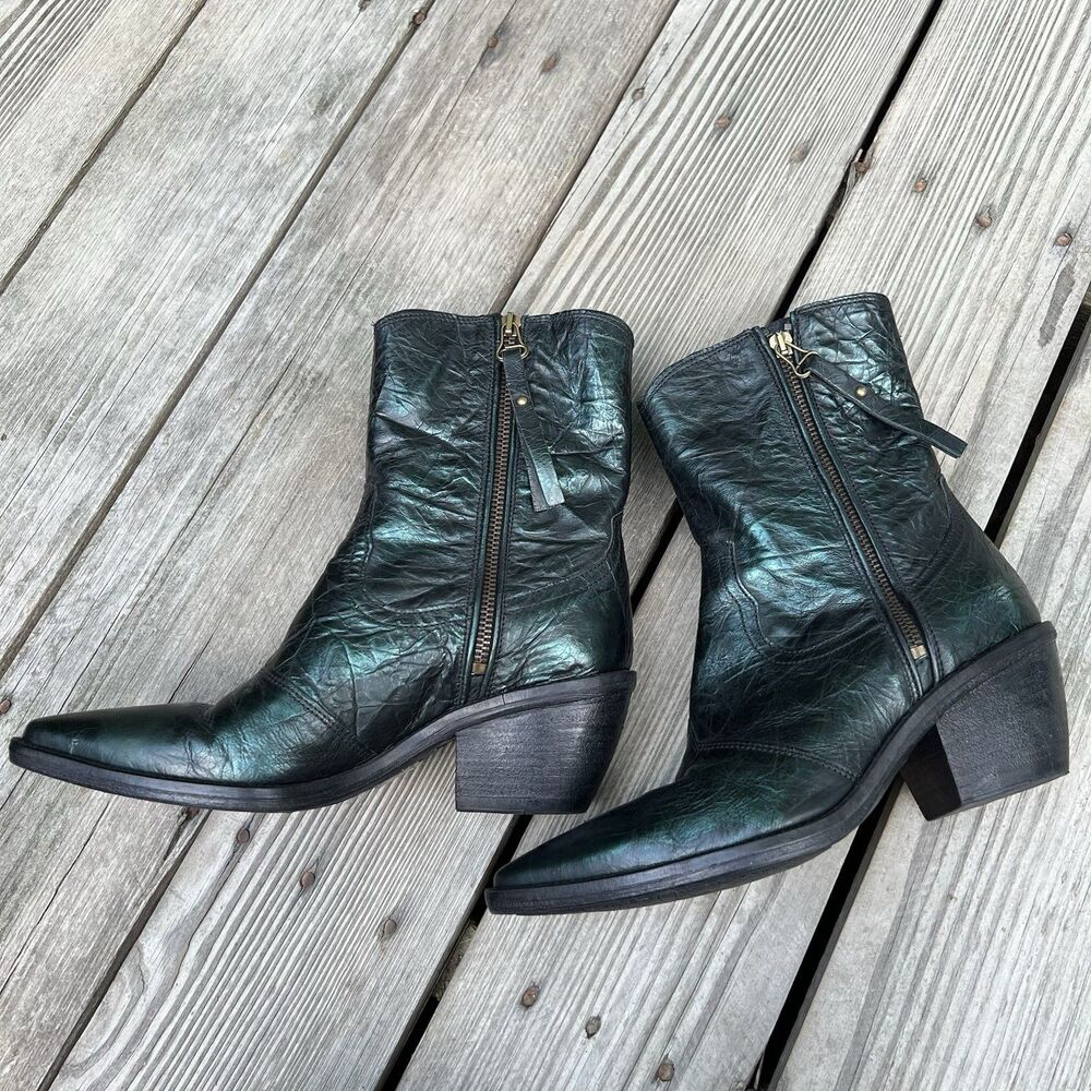 A.S.98 Charlie Western Size 39 Boots Metallic Blue Leather Pointed Toe Bootie